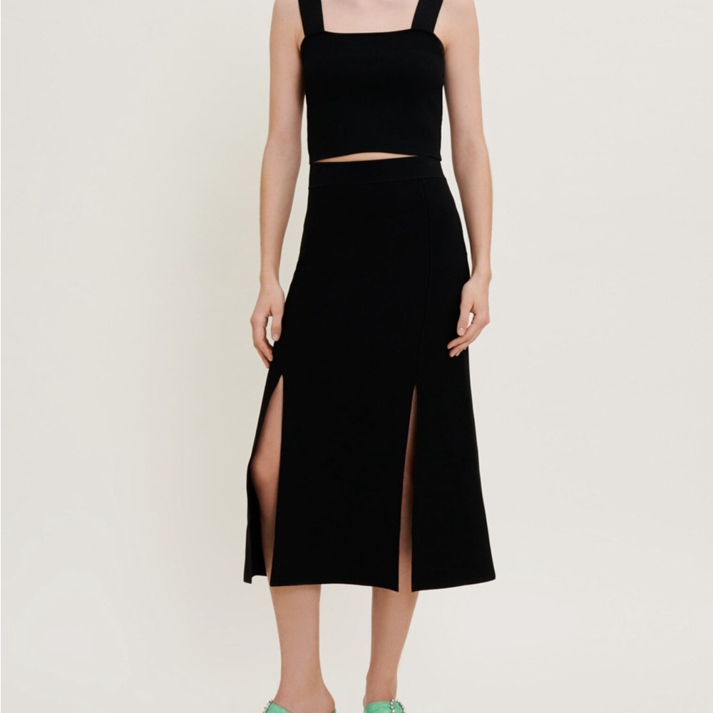 Maje Knit Jaclyna Black Slit Midi Skirt